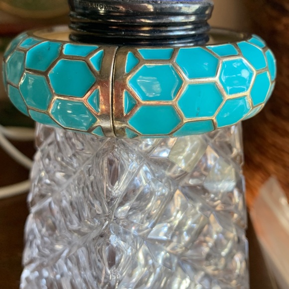 Gorgeous Teal Enameled Clamper Bracelet - Honeycomb Design - Picture 3 of 6